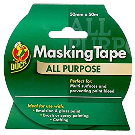 Duck Tape All Purpose Masking Tape 50mm x 50m, indoor painting and decorating for multi surfaces prevent paint bleed