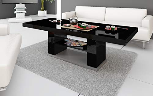 HU Design Couchtisch HN-777 Schwarz - Grau Hochglanz höhenverstellbar ausziehbar Tisch Esstisch