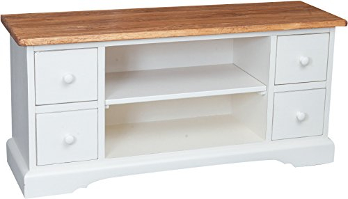 Biscottini Meuble tv blanc et bois L129 xPR40xPR60 cm Made in Italy | Meuble tv bois massif de tilleul | Table tv en bois artisanal | Meuble salon