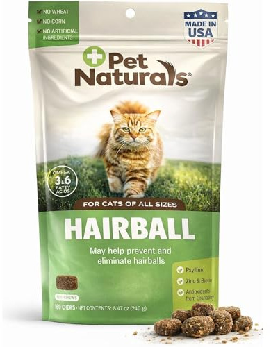 Pet Naturals Hairball for Cats with Omega 3, Chicken Flavor, 160 Chews - Can Help Eliminate Hairballs and Manage Excess Shedding - No Corn or Wheat