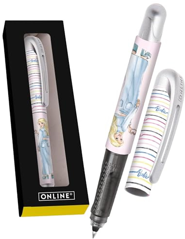 Online College Malibu Tintenroller mit Patrone I Ergonomischer Rollerball für Rechts- & Linkshänder mit coolem Barbie-Design I Tintenroller Kinder 0.5 mm I inkl. Kombipatrone blau I Made in Germany