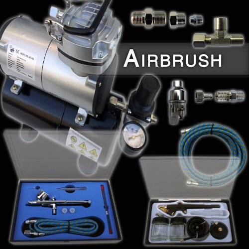 AIRBRUSH KOMPLETT KOMPRESSOR SET 8 TEILIG AS-186-A 2x SPRITZPISTOLEN + BIG ZUBEHÖR