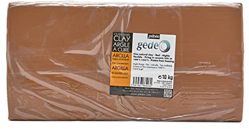 Pébéo - Gédéo Argile à Cuire Rouge, Pain 10 KG - Terre Glaise Poterie, Modelage du Corps Humain, Sculpture Terre - Argile à Cuire au Four de Potier