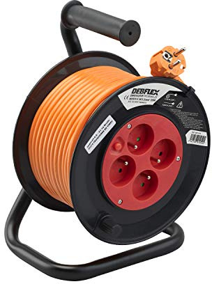 Debflex 601259 - Enrollacables para bricolaje (H05VV-F, 3G1,5, 4P, con disyuntor, 25 m), color naranja