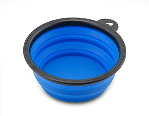 Bol de Voyage Pliable pour Chien Cats Pets Bol de Nourriture Bol d'eau dans la Couleur Bleue de la Marque PRECORN