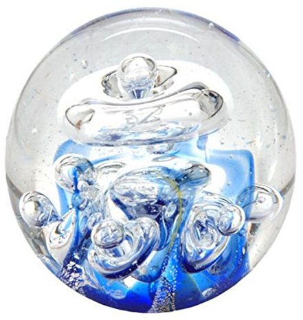 Traumkugel blau mit großen Blasen (180), Glaskugel, Briefbeschwerer, Wunschkugel ca. ca. 6,5-7,0 cm