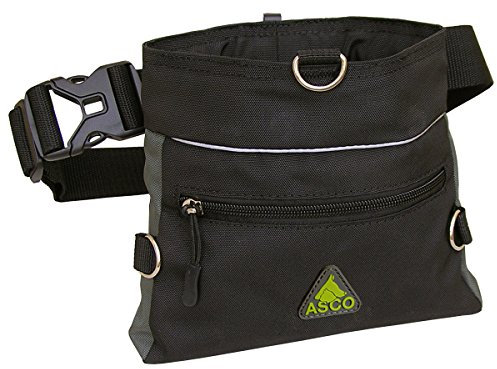 ASCO Leckerlitasche für Hunde - Leckerlibeutel mit Einhand-Schnappverschluss - Futterbeutel Hunde 20 x 20 cm - Hundetraining Bauchtasche mit viel Platz, Bauchgurt und waschbarer Innentasche, schwarz