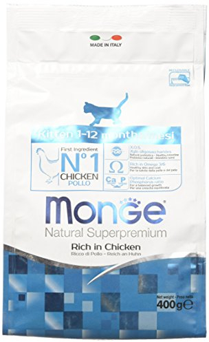 Monge Natural Superpremium KITTEN CHICKEN, Trockenfutter für Kitten (Kittenfutter aus Huhn, mit Omega-3-Fettsäuren, hochwertige Rezeptur, ohne Zusatz von Farb- und Konservierungsstoffen, 400 g)