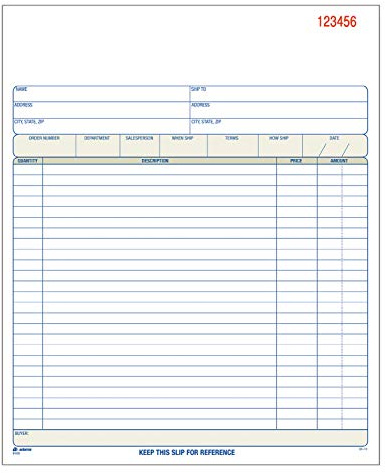 Adams Order Book, Carbonless, White/Canary/Pink, 3-Part, 8-3/8 x 10-11/16 Inches, 50 Sets (TC8100)