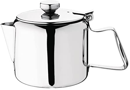 Olympia Concorde Stainless Steel Teapot 570 ml/20 oz, High Polish Stainless Steel Tea Pot, Size: 105x170x100 mm, Heat-Resistant Handle, Hinged Lid, Precise Pouring Spout, Dishwasher Safe, K678