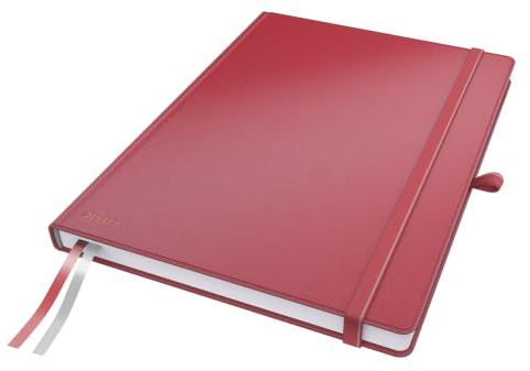 Leitz Complete Quality Notebook A4 Kvadratisk, 160 sidor, 80 ark, inbunden med högkvalitativt omslag, 100 g/m² papper FSC-certifierat, fästelement, bokmärke, pennögla, innerficka, röd, 44710025