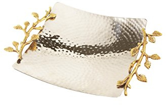 Elegance Golden Vine Hammered Square Tray, 8, Gold/Silver, 8