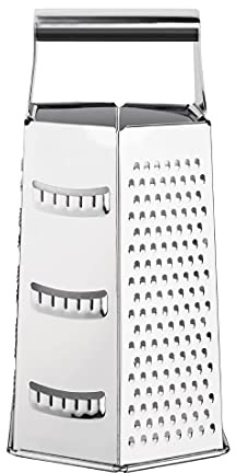 Vogue Stainless Steel 6 Way Hand Grater - Lemon Zester, Cheese Grater, Vegetable Slicer DM022 | Six grating surfaces prepare diverse textures from fine zest to coarse shreds, reducing hand strain in busy kitchens.