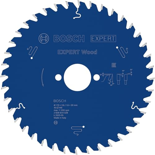 Bosch Professional 1x Kreissägeblatt Expert for Wood (Holz, Sägeblatt Ø 170 x 30 x 2,6 mm, 40 Zähne, Zubehör Kreissäge) | für Weichholz, Hartholz, Ø 170 mm, Professional Zubehör kabelgebundene Handkreissägen, Tauchsäge