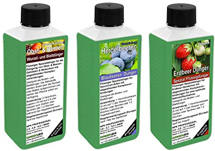Früchte der Saison Dünger SET mit 3 Profi Flüssigdüngern für Erdbeeren, Obst & Beeren, Blaubeeren