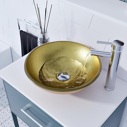 Home Supplies BATHROOM CLOAKROOM COUNTERTOP FLASH GOLD GLASS BASIN SINK