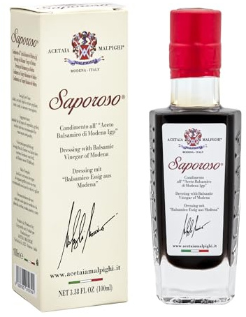 Acetaia Malpighi – Condimento all’Aceto Balsamico di Modena IGP Saporoso Affinato 6 Anni in Botti di Rovere – Senza Caramello (100 ml)