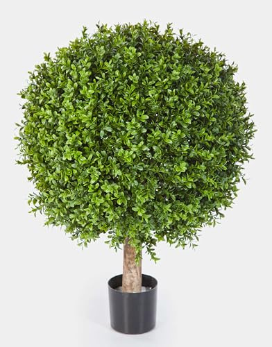 artplants.de Künstliche Buchskugel Tom auf Stamm, 75cm, Ø 60cm | 2380 Blätter - Künstlicher Buchsbaum Buxkugel Buchsbaumkugel