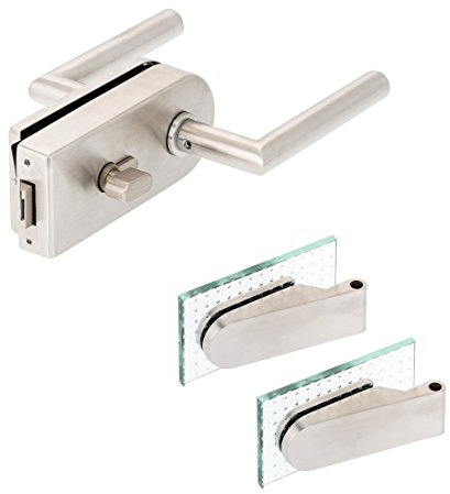 ck-tuerbeschlaege Glastürbeschlag D Set WC | V2A Edelstahl matt | inkl. Studiobändern | metallische Innenmechanik (einwärts öffnend)