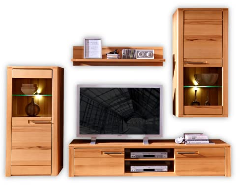 Stella Trading Nature Plus Wohnwand Komplett-Set teil-massiv aus Kernbuchenholz - Moderne Schrankwand für Ihr Wohnzimmer - 260 x 194 x 45 cm (B/H/T)