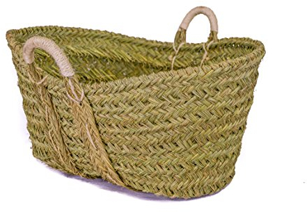 Cestería Aparici - Leñero de Esparto GRANDE (60cm) con Asas de Pita Reforzadas. Cesto Artesanal para Leña y Almacenaje Decorativo. Fabricación Nacional. (60x45x35 cm, Ref. 7110-2).