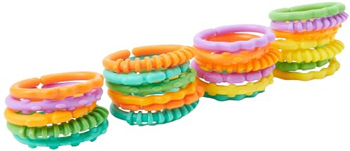 Bright Starts, Lots of Links, Jouets à anneaux pour la poussette ou le siège de la nacelle - 24 pièces sans BPA, pour les 0 mois et plus