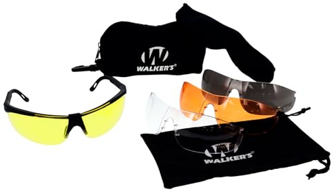 Walker's Sport Glasses with 4 Interchangeable Lens, Impact-Resistant Durable Hunting Shooting Eye Safety Combo Kit - Includes Storage Pouch, Sleeve & Weatherproof Case