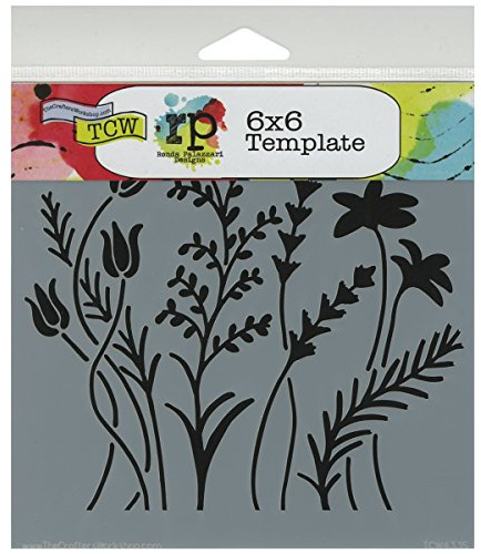 The Crafter's Workshop TCW6X6-433 6 x 6-inch Wildflowers Stencil, Black/ White