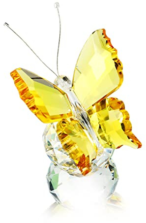 Kristall-Schmetterling gelb, Kugelsockel – Sammlerstück & Briefbeschwerer | Kristall-Schmetterling in Gelb, handgefertigt, auf Kugelsockel. Sammlerstück & Ornament für Wohnzimmer, Büro oder Vitrine.