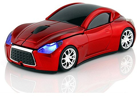 MGbeauty Souris sans Fil de Voiture de Sport Souris Optique pour Ordinateur avec lumière LED (Rouge)