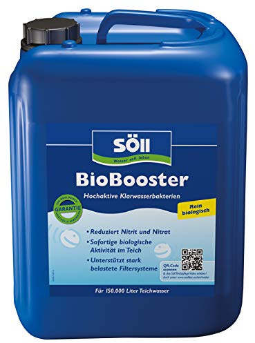 Söll 80409 BioBooster dammbakterier för rent vatten rent biologiskt 5 l – högaktiva klara vattenbakterier reducerar nitrit nitrat i trädgårdsdammen fiskdamm simdamm koi-damm