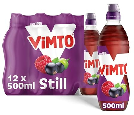 Vimto Still Juice Drink - Blackcurrant, Grape & Raspberry – Real Fruit - Vitamins C & D – 12 x 500ml Bottles – HFSS Compliant