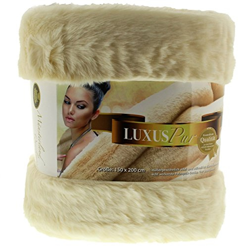 Gözze - Wohndecke, Kunstfell in edler Pelzoptik, Design Eisbär, 150 x 200 cm - Cremeweiß/Beige