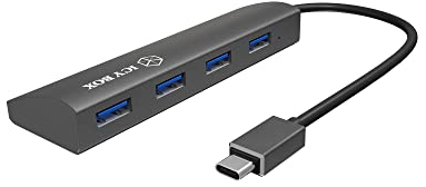 Icy Box IB-AC6405-C 4-fach USB-Hub mit USB Type-C Kabel & 4x USB 3.0 (Type-A) Anschlüssen, integriertes Kabel, Aluminium, Anthrazit