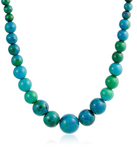Bling Jewelry Collier De Perles Rondes Graduées Classiques En Turquoise Compressée Vert Bleu Pour Femmes Bijou Occidental Avec Fermoir À Vis Plaqué Argent De 18 Pouces