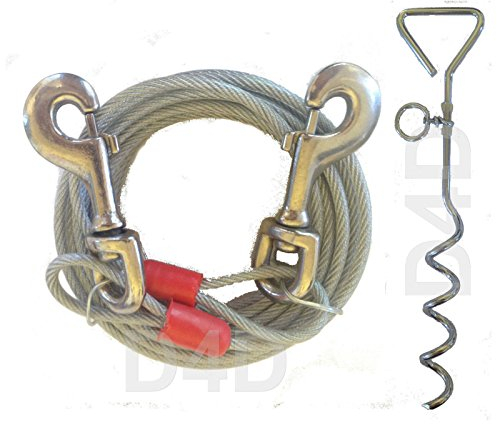 20ft (6m) Dog Tie Out Cable with 16 Spiral Ground Stake Spike