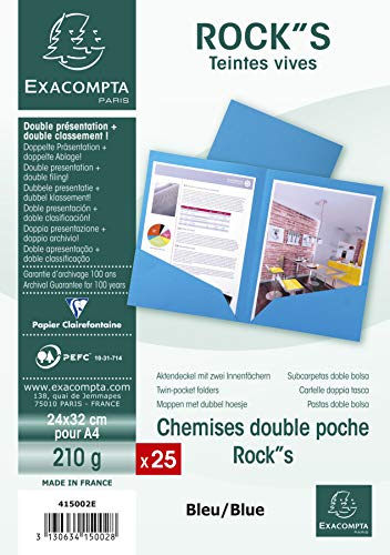 Exacompta 25 Chemises Double Poche Rocks Bleu