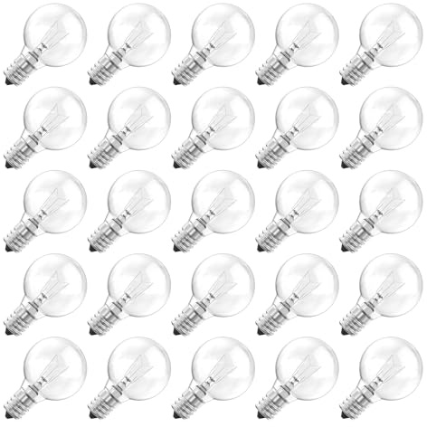 Brightown G40 Replacement Light Bulbs, Clear Globe Bulbs Replacement for Outdoor String Light, E12 Candelabra Base, Incandescent Round Bulbs for Patio Cafe Bistro Decor, 5W 120V, Warm White, 25 Pack
