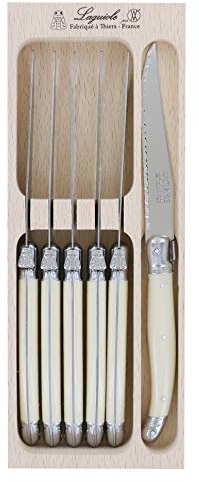 LAGUIOLE 6 x Steak Knifes | Ivory Colour | Knifes Set in Wooden Tray | Made in France…