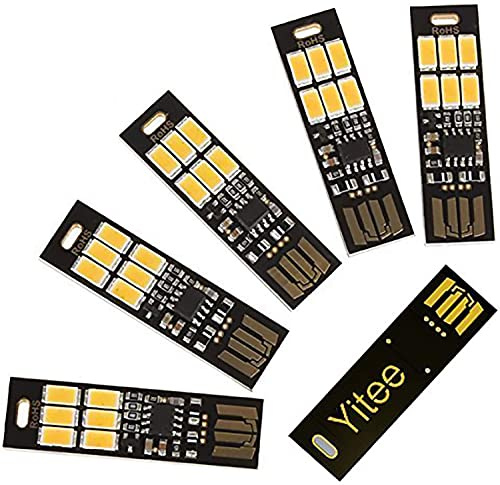 Yitee 5pcs LED Circuit Boards USB Light Keychain Super Bright 6 LEDs Mini USB Light Lamp with Smart Touch Electrodeless Dimming Switch for Laptop Keyboard Light(Pure White), Qty:5