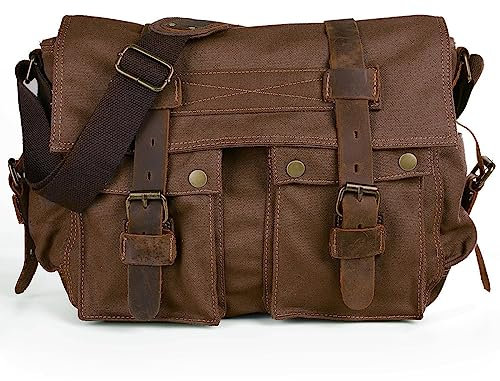 Peacechaos Men's Canvas Leather DSLR SLR Vintage Camera Messenger Bag