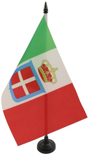 AZ FLAG Drapeau de Table Royaume d’Italie couronne 21x14 cm Socle Plastique | Usage intérieur Drapeau de bureau royal italien Regno d'Italia Corona finition cousue et bords renforcés polyester 100D