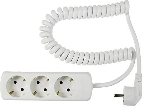 as - Schwabe 3-Fach Steckdosenleiste weiß 230 V / 16 A, IP20, 11431 | Mehrfachstecker mit 2,5 m Spiralkabel & Berührungsschutz – Steckdosen 45° gedreht – Wandmontage - Mehrfachsteckdose Indoor