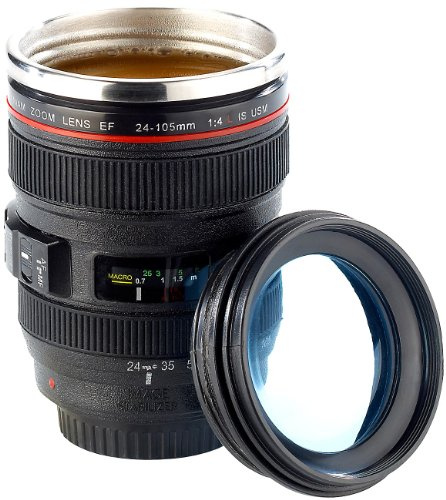 Somikon Objektiv Becher: Kameraobjektiv-Becher, doppelwandig, innen Edelstahl, 300 ml (Kaffeebecher Objektiv, Kaffeebecher Kamera, Tasse)