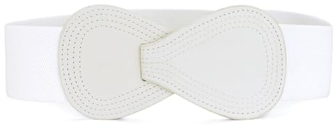 Allegra K sourcing map Hebilla De Enclavamiento Cinturón Elástico De Cuero Sintético En Forma De 8 Cintura Para Dama blanco Fit Waist Girth:25/63.5cm-37/94cm