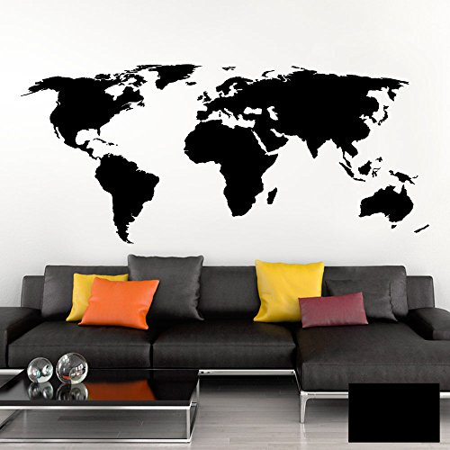 Grandora Wandtattoo Weltkarte Erde Globus Karte I schwarz 200 x 87 cm I Welt Atlas Schlafzimmer Wohnzimmer Wandsticker Wandaufkleber W698