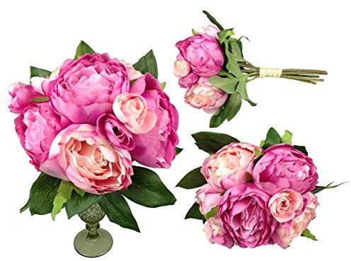 GMMH Pfingstrosen Bund 32 cm Seidenblumen Kunstblumen 9 Blüten Blumenstrauß (Hellrosa-dunkelrosa)
