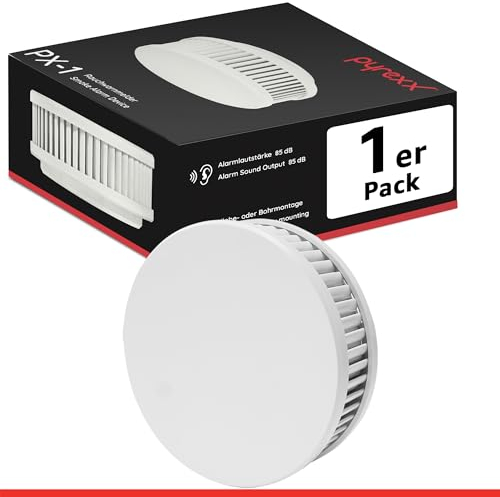 Pyrexx PX-1 Rauchwarnmelder - 1 Stück - 10 Jahre Batterie mit Magnet-Halterung ohne Bohren und LED-Blinken, Zertifiziert nach Q-Label, Weiß
