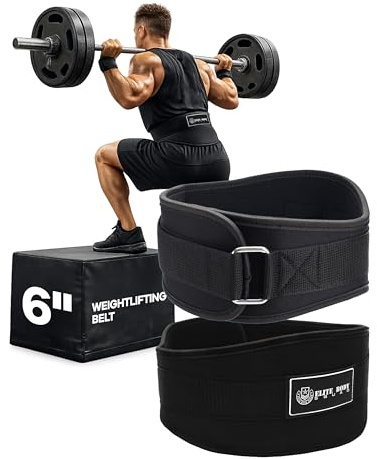 Weight Lifting Belt Neoprene Lumbar Back Support Gym Belt | Elite Body Squad 6 Weightlifting Belt for Deadlifts, Squats, Workouts for Men & Women | Ergonomic Design & Fully Adjustable Back Support