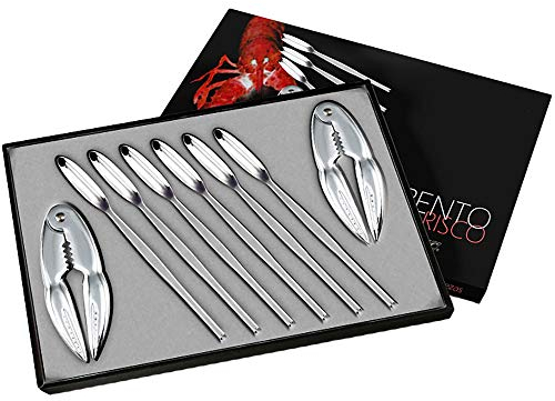 Franquihogar Meeresfrüchtebesteckset in hohe qualität Edelstahl. Bestehend aus 2 Meeresfrüchtenzangen und 6 Meeresfrüchtegabeln.